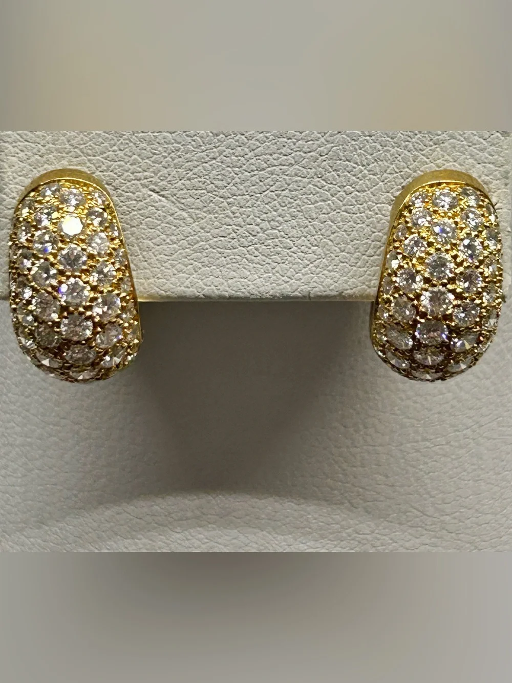 CHANEL Vintage Fine Jewelry 18k Gold Pave Diamond Dome Huggie Earrings